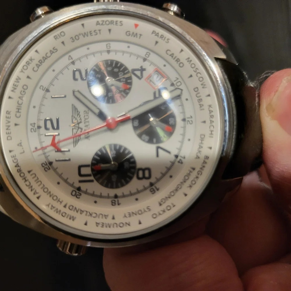 Aviator Chronograph Watch, Model Number AVW5839G4, 6 x Hands Dial, Leath…